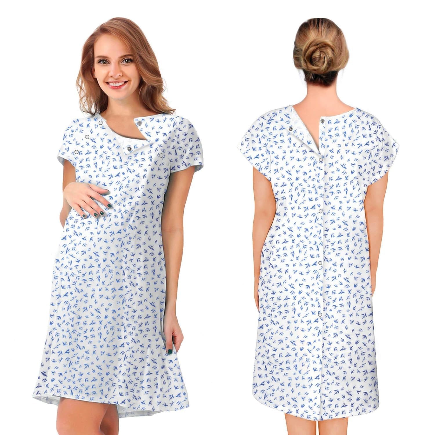 Bimba Nursing Cotton Kaftan Front Buttons Maternity Night Wear Printed Hospital  Gown - Walmart.ca